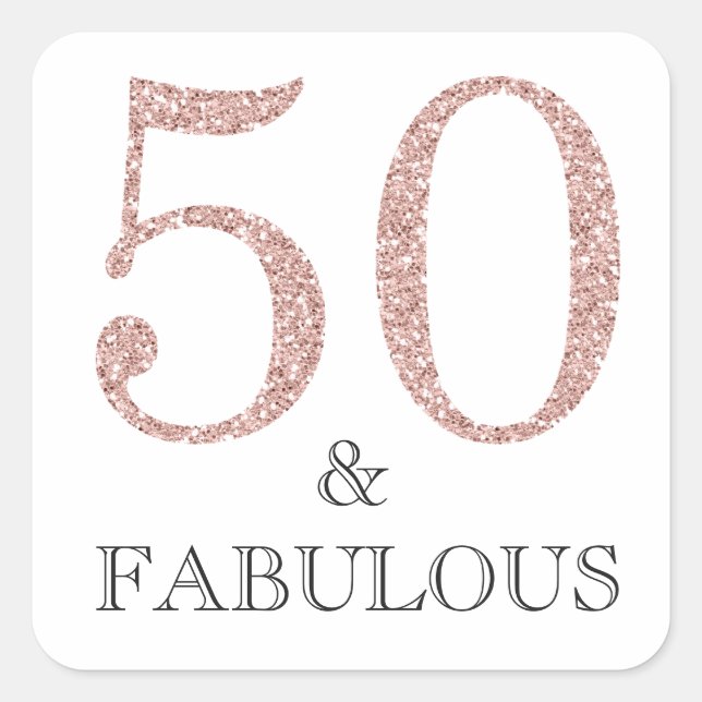 Pegatina Cuadrada 50 y fabuloso | Tipografía 50 cumpleaños (Anverso)