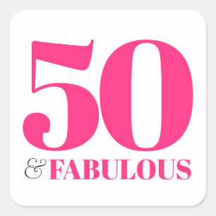 Pegatina Cuadrada 50 y fabuloso tipografía retro rosa