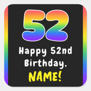 Pegatina Cuadrada 52º cumpleaños: Espectro arcoiris # 52, nombre per