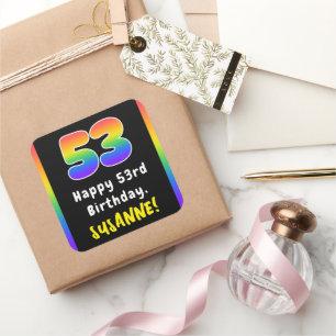 Pegatina Cuadrada 53.º cumpleaños: Espectro arcoiris # 53, nombre pe