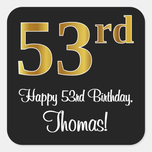 Pegatina Cuadrada 53 Aniversario - Elegante Lujoso Faux Gold Look # (Anverso)