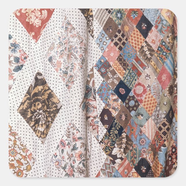 Pegatina Cuadrada 53:Detalle de un colcha de patchwork hecho por la  (Anverso)