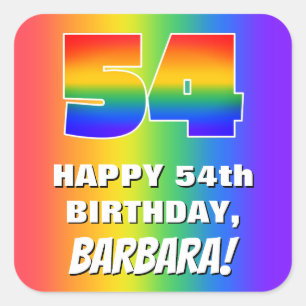 Pegatina Cuadrada 54º cumpleaños: Colorido, divertido patrón arcoiri