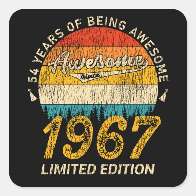 Pegatina Cuadrada 58 años de edad 1967 Regalo retro asombroso de 58  (Anverso)