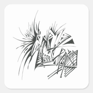 Pegatina Cuadrada 5 Arte de Tatuaje Tribal Abstracto Blanco Negro