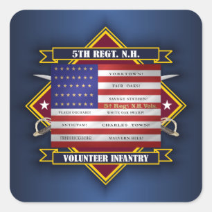 Pegatina Cuadrada 5to Voluntarios de New Hampshire del regimiento