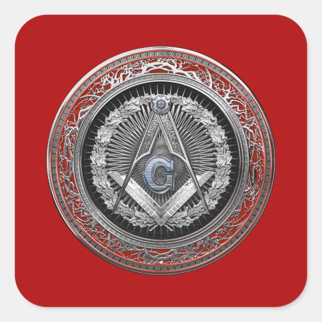 Pegatina Cuadrada [600] Master Mason - Silver Square & Compass (Anverso)