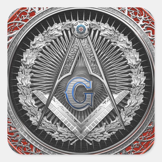 Pegatina Cuadrada [600] Master Mason - Silver Square & Compass (Anverso)