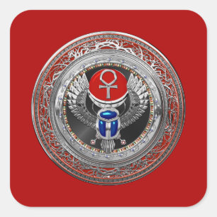 Pegatina Cuadrada [600] Scarab y Ankh de aleta sagrada egipcia de pl