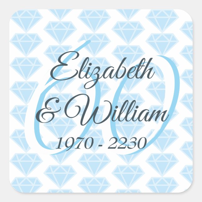 Pegatina Cuadrada 60.º Aniversario Boda Celebración del Diamante (Anverso)