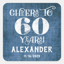 Pegatina Cuadrada 60.º cumpleaños Blue Linen Gracias a Favor de los