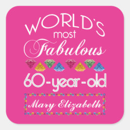 Pegatina Cuadrada 60.º cumpleaños Las más deliciosas gemas coloridas