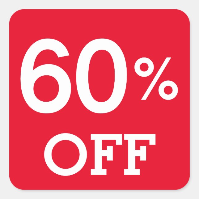 Pegatina Cuadrada 60% 60% OFF descuento venta blanco rojo (Anverso)