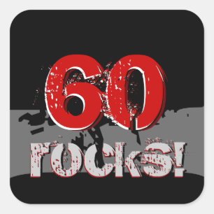 Pegatina Cuadrada 60 Aniversario - ¡60 Rocas! Rojo grueso y negro