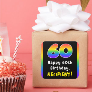Pegatina Cuadrada 60° cumpleaños: Espectro arcoiris # 60, nombre per