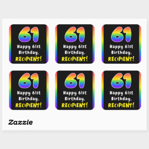 Pegatina Cuadrada 61° cumpleaños: Espectro arcoiris # 61, nombre per