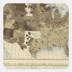 Pegatina Cuadrada 63 impuestos, endeudamiento 1890