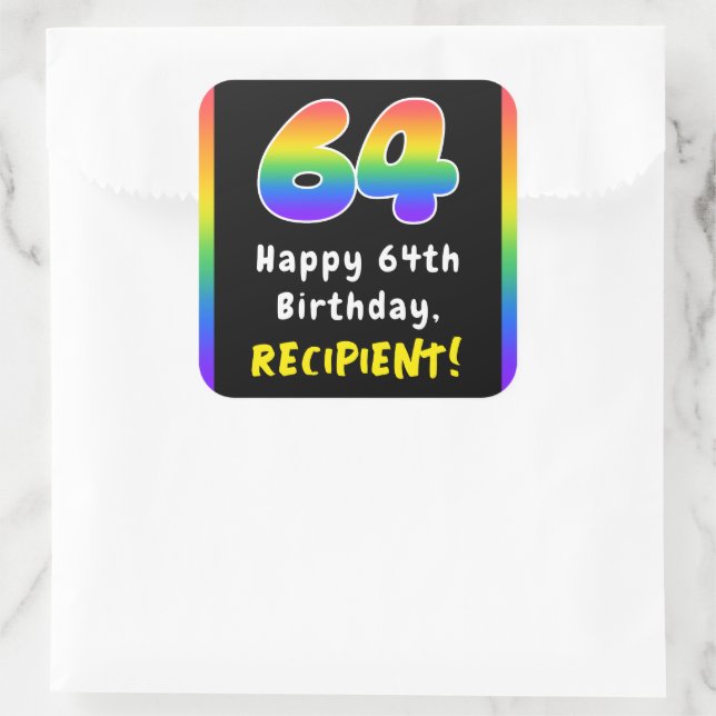 Pegatina Cuadrada 64º cumpleaños: Espectro arcoiris # 64, nombre per (Bolso)