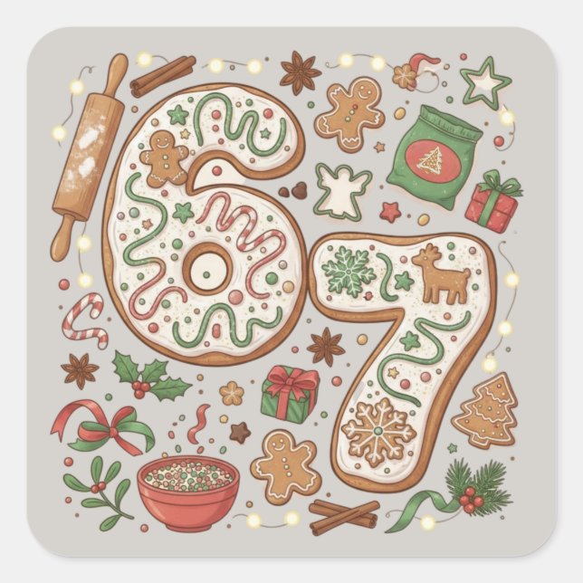 Pegatina Cuadrada 67 Funny 6 7 Six Seven Gingerbread Cookie Holiday (Anverso)
