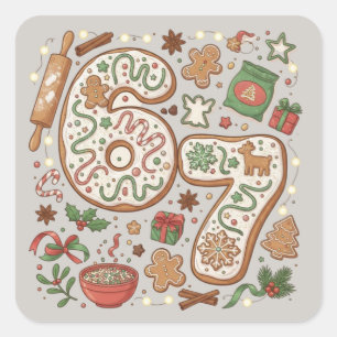 Pegatina Cuadrada 67 Galleta de jengibre divertida 6 7 Seis Siete Fi