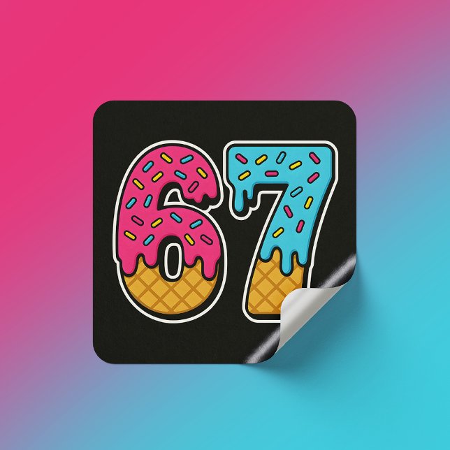 Pegatina Cuadrada 67 Gracioso Meme Ice Cream Seis Siete Gen Alpha (Subido por el creador)