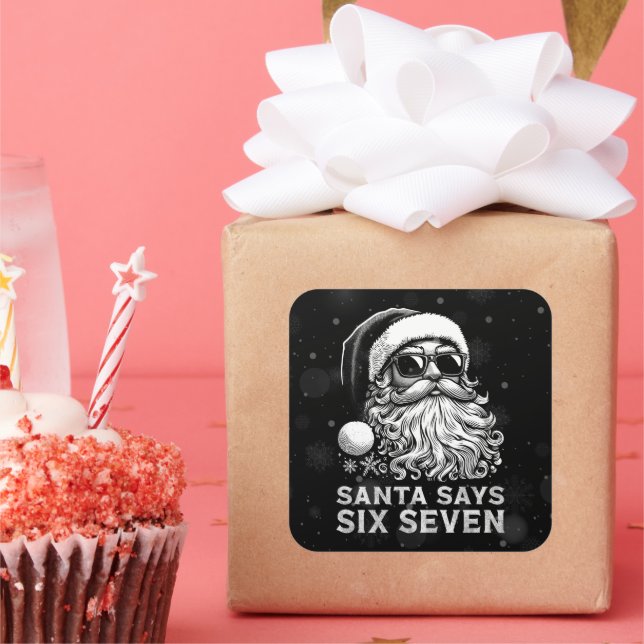 Pegatina Cuadrada 67 Meme Funny Santa Says Six Seven Christmas (Fiesta)