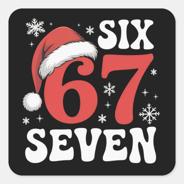 Pegatina Cuadrada 67 Santa Hat Christmas Six Seven Funny Sayings (Anverso)