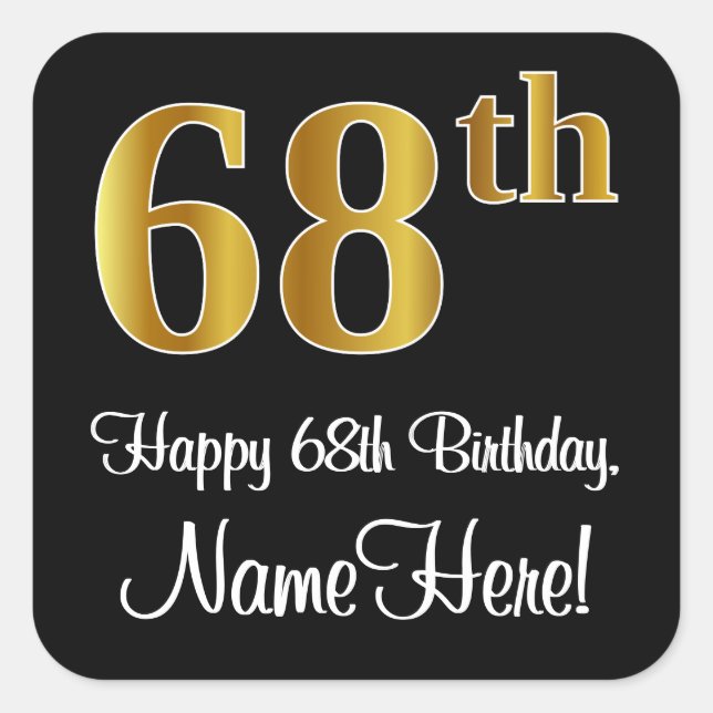 Pegatina Cuadrada 68 Aniversario - Elegante Lujoso Faux Gold Look # (Anverso)