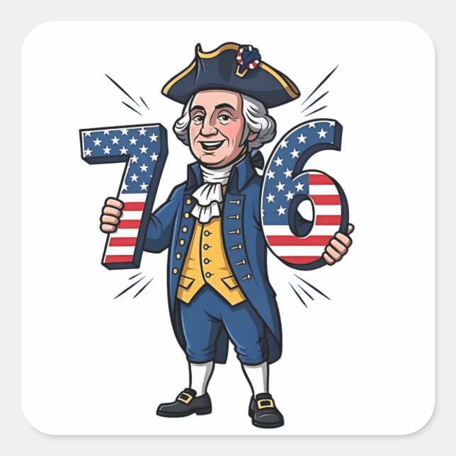 Pegatina Cuadrada 6-7 7-6 George Washington Seis Siete Memes 67 Tend (Anverso)
