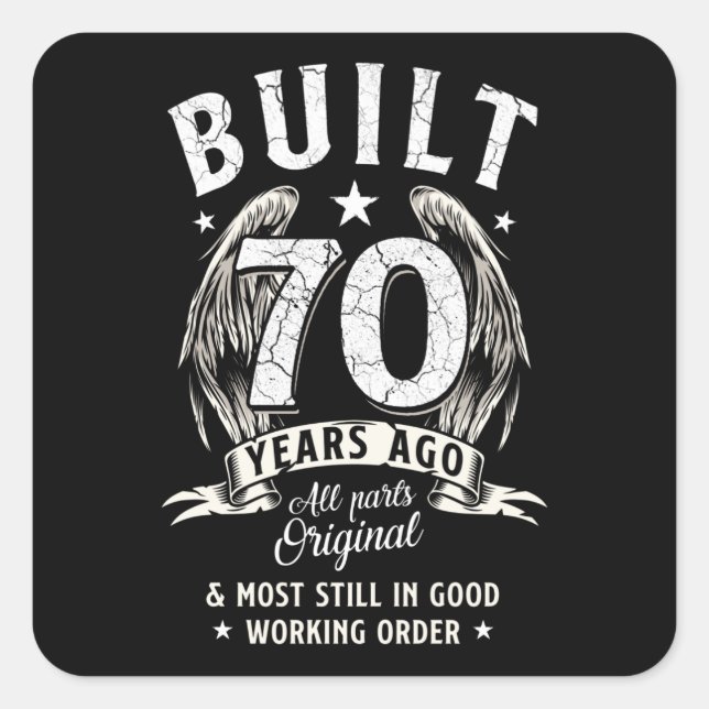 Pegatina Cuadrada 70.º Ángel de Cumpleaños (Anverso)