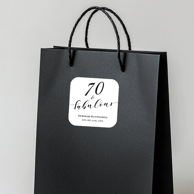 Pegatina Cuadrada 70 and Fabulous Seventy Birthday Elegant Script (Subido por el creador)