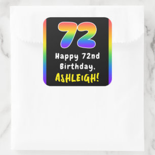 Pegatina Cuadrada 72.º cumpleaños: Espectro arcoiris # 72, nombre pe