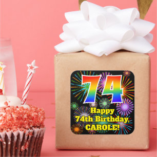 Pegatina Cuadrada 74º cumpleaños: aspecto de los fuegos artificiales