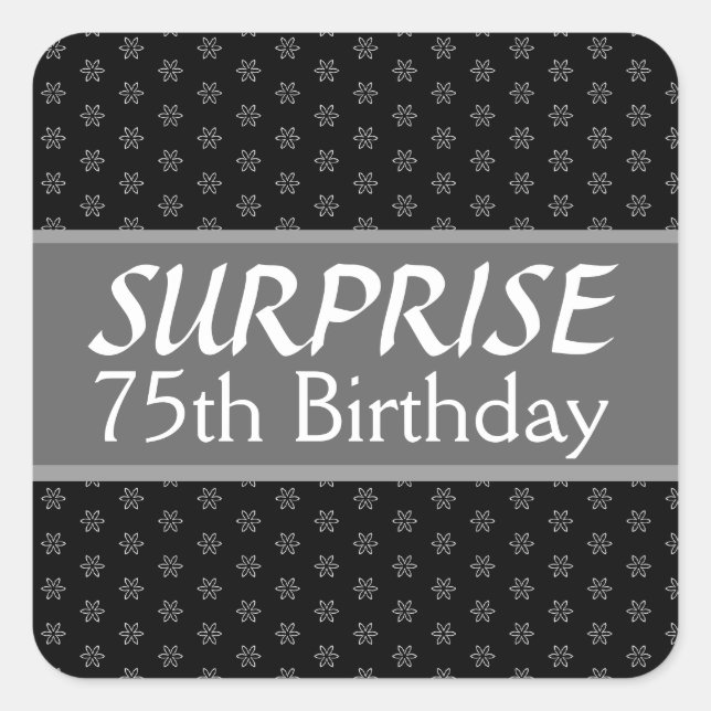 Pegatina Cuadrada 75.ª SORPRESA Nacimiento Plata Negra Rojo (Anverso)