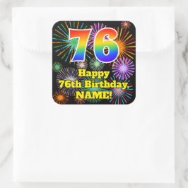 Pegatina Cuadrada 76º cumpleaños: aspecto de los fuegos artificiales