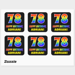 Pegatina Cuadrada 78º cumpleaños: audaz, divertido, simple, arcoiris