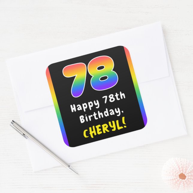 Pegatina Cuadrada 78º cumpleaños: Espectro arcoiris # 78, nombre per (Sobre)