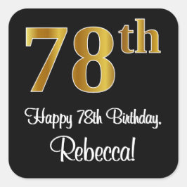 Pegatina Cuadrada 78 Aniversario - Elegante Lujoso Faux Gold Look #