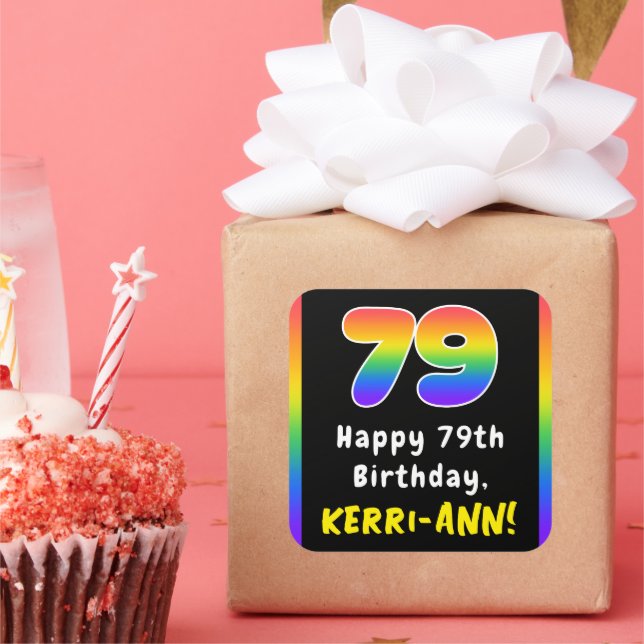 Pegatina Cuadrada 79º cumpleaños: Espectro arcoiris # 79, nombre per (Fiesta)