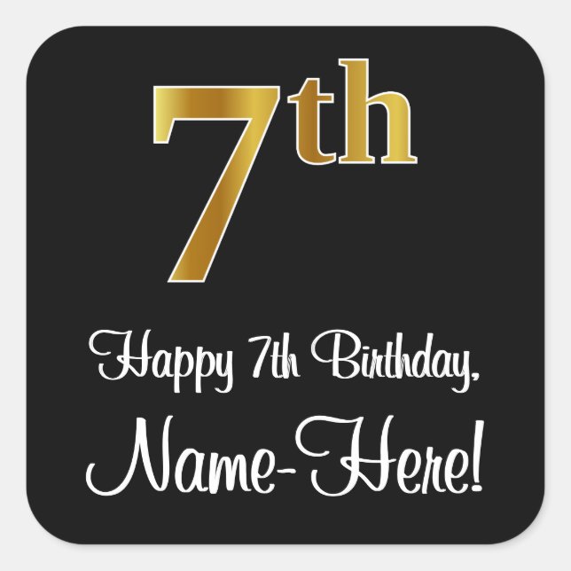 Pegatina Cuadrada 7 Aniversario - Elegante Lujoso Faux Gold Look # (Anverso)