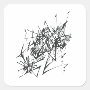 Pegatina Cuadrada 7 Arte de Tatuaje Tribal Abstracto Blanco y Negro