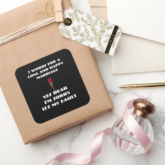 Pegatina Cuadrada 7 palabras para un matrimonio largo y feliz (Regalar)