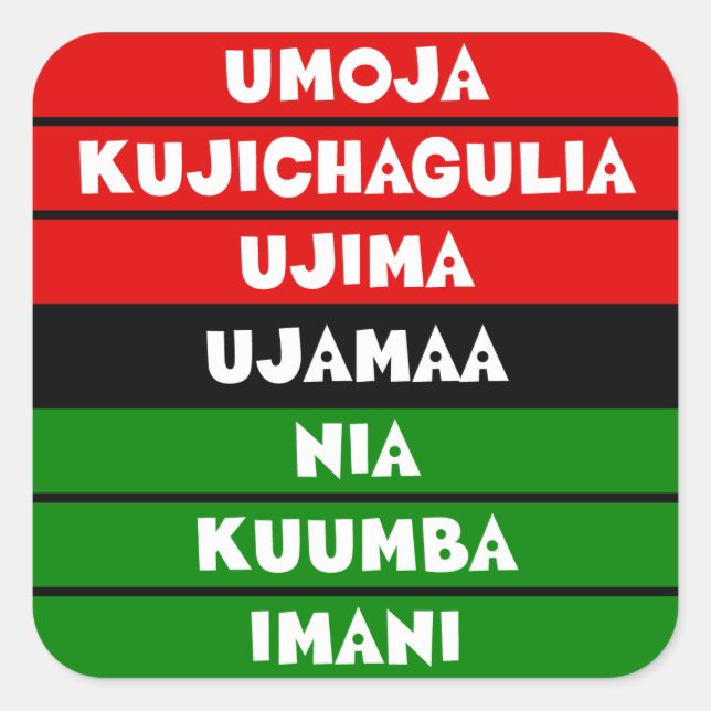 Pegatina Cuadrada 7 Principios de Kwanzaa (Anverso)
