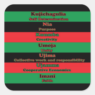 Pegatina Cuadrada 7 Principios de los colores de Kwanzaa