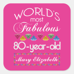 Pegatina Cuadrada 80.o Cumpleaños la mayoría del rosa colorido