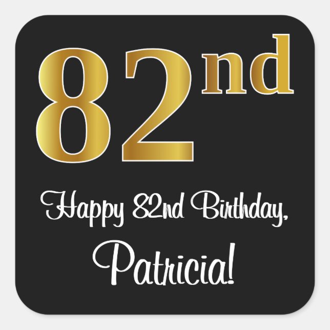 Pegatina Cuadrada 82° cumpleaños - Elegante lujoso Faux Gold Look # (Anverso)