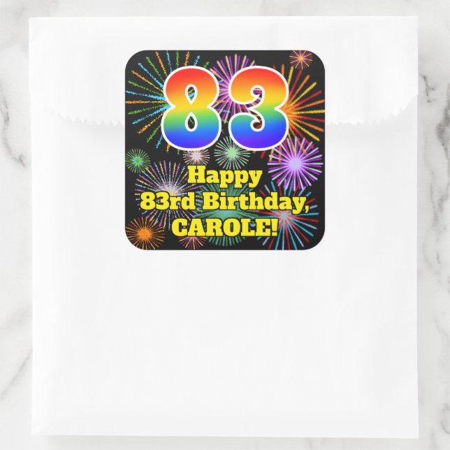 Pegatina Cuadrada 83° cumpleaños: aspecto de los fuegos artificiales (Bolso)