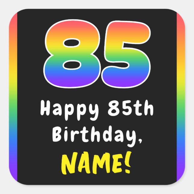 Pegatina Cuadrada 85º cumpleaños: Espectro arcoiris # 85, nombre per (Anverso)