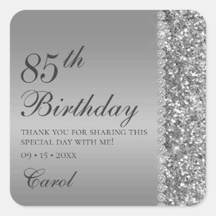 Pegatina Cuadrada 85.º elegante cumpleaños plateado
