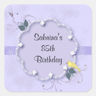 Pegatina Cuadrada 85o Texto de la fiesta de cumpleaños el DIY